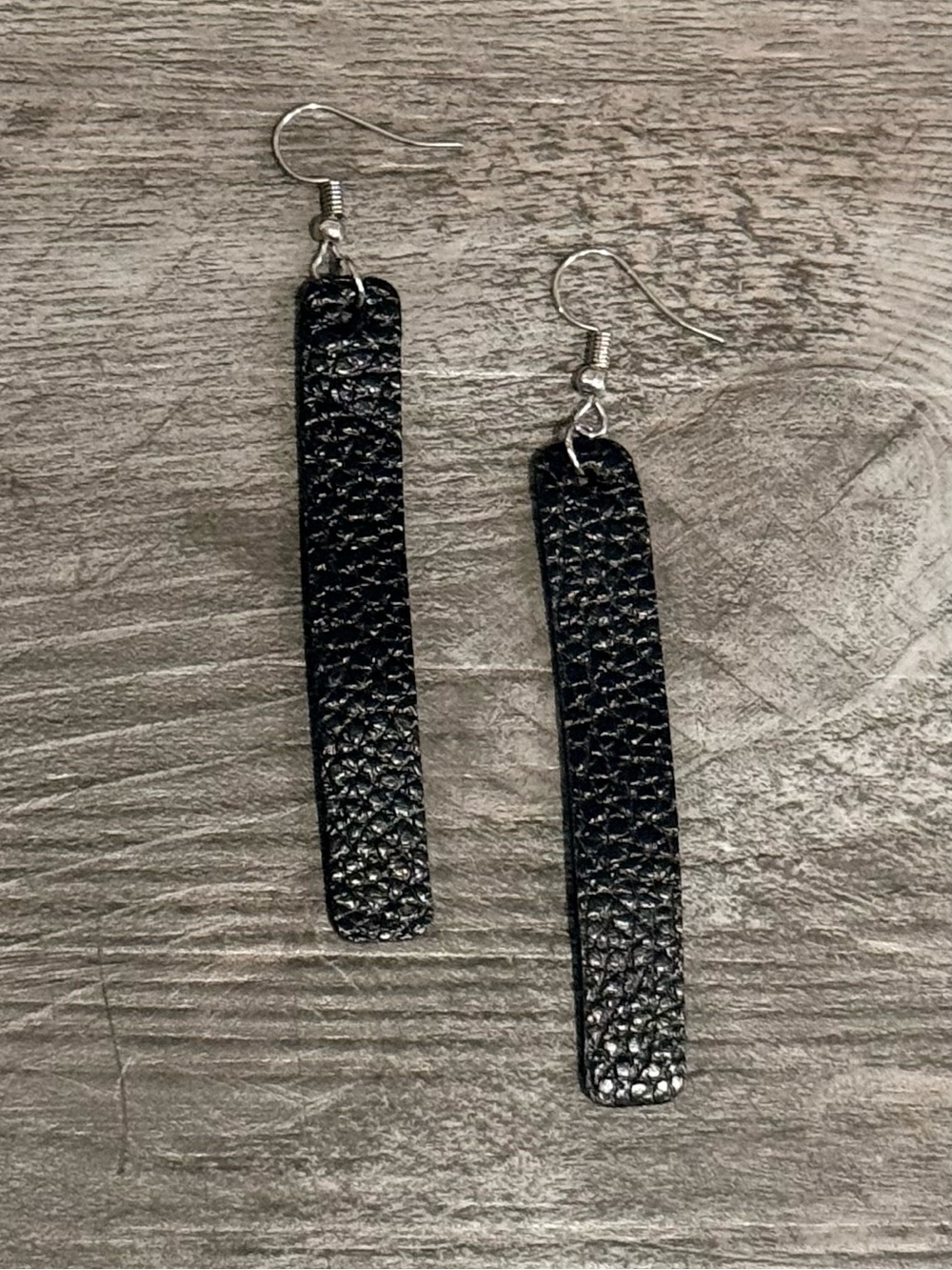 Black Leather-Texture Bar Drop Earrings - Women Accessories